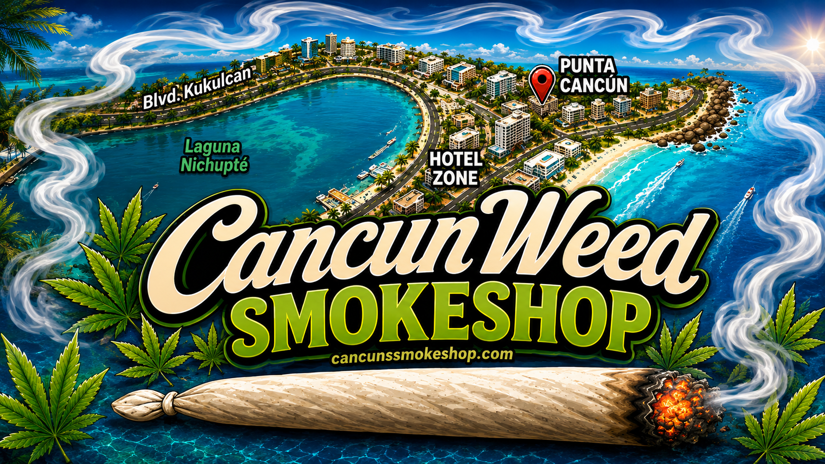Cancun Weed Smokeshop official banner — Cancun weed smokeshop and delivery in the Hotel Zone (Zona Hotelera), Punta Cancun, Blvd. Kukulcan, cancunssmokeshop.com
